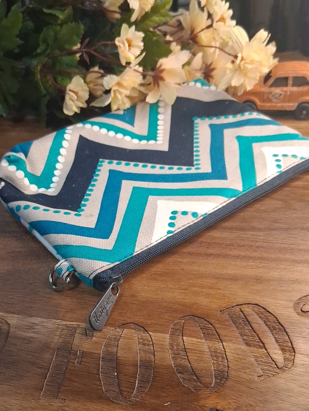 thirty-one Teal Navy Gray Chevron Cosmetic Pouch